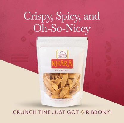 Almond House Ribbon Pakodi snack in a bowl, crispy Indian-style fried snack with colorful ribbon-shaped pieces.