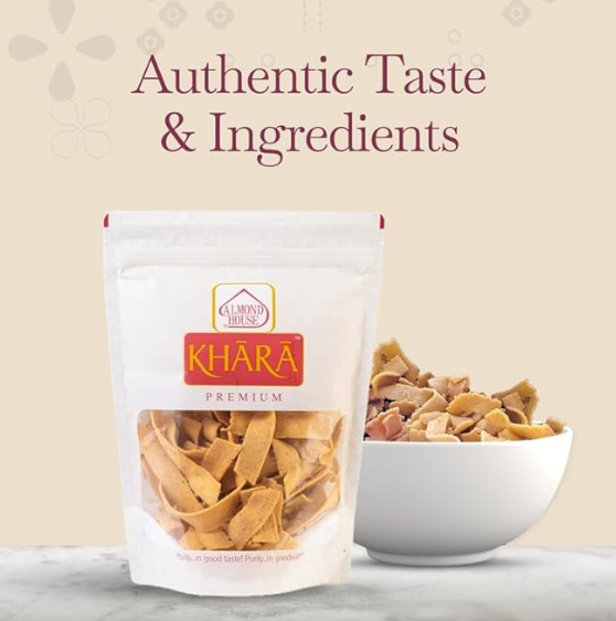 Almond House Ribbon Pakodi snacks in a bowl, crispy Indian savory snack with coiled, crunchy texture perfect for snacking.