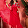 Indyancart SN Women's Floral Yoke Design Empire Thread Work Cotton Anarkali Kurta With Trouser & Dupatta