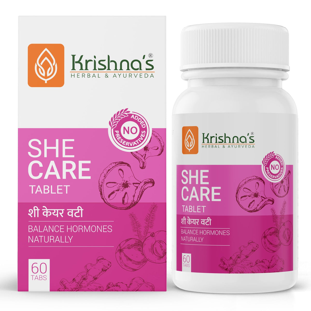Krishna's Herbal & Ayurveda She Care Tablets, Ayurvedic tablets for women's health, shown in a clear, close-up image.