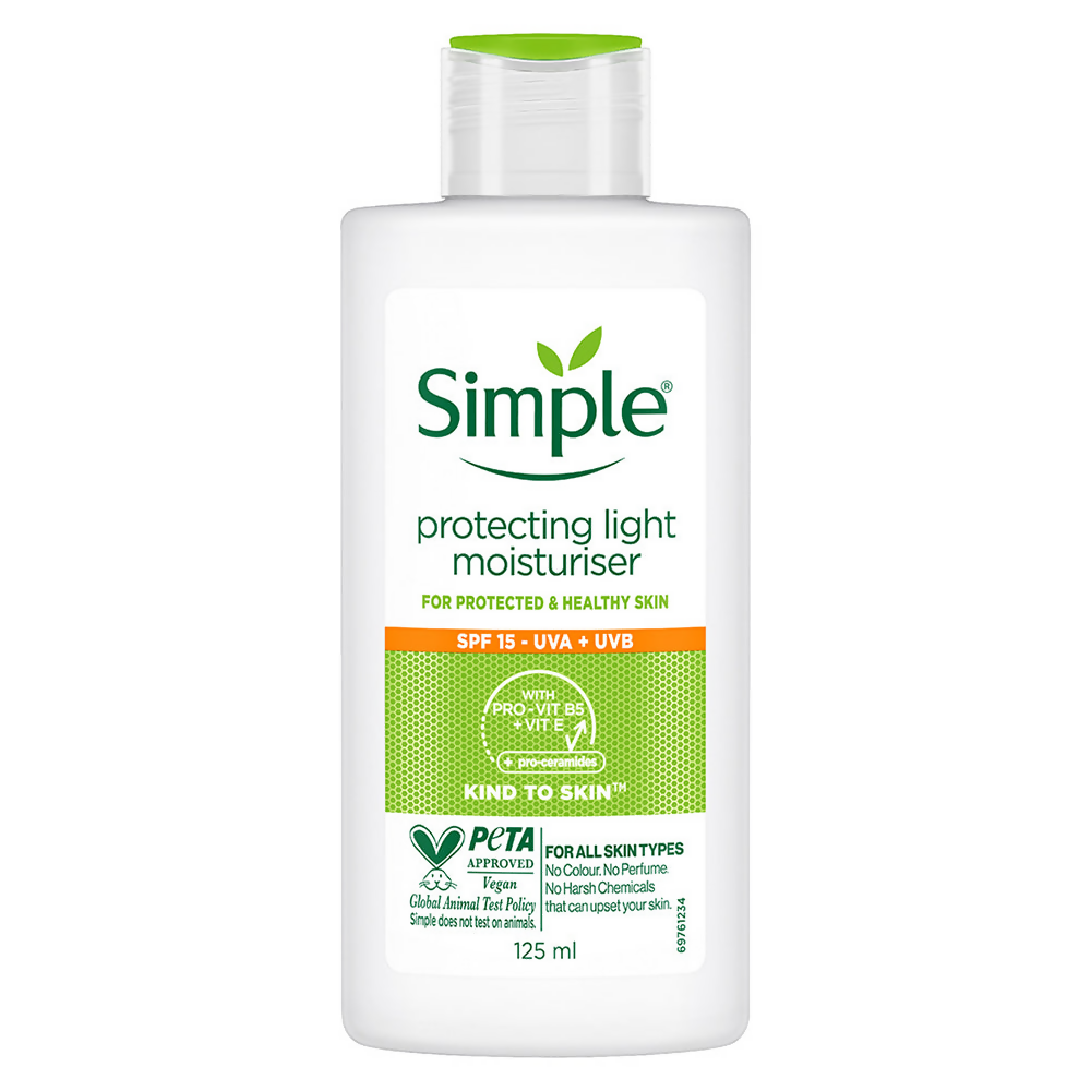 Simple Protecting Light Moisturiser in a white jar, designed as a gentle face moisturizer for sensitive skin.
