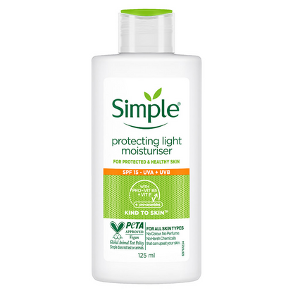 Simple Protecting Light Moisturiser in a white jar, designed as a gentle face moisturizer for sensitive skin.