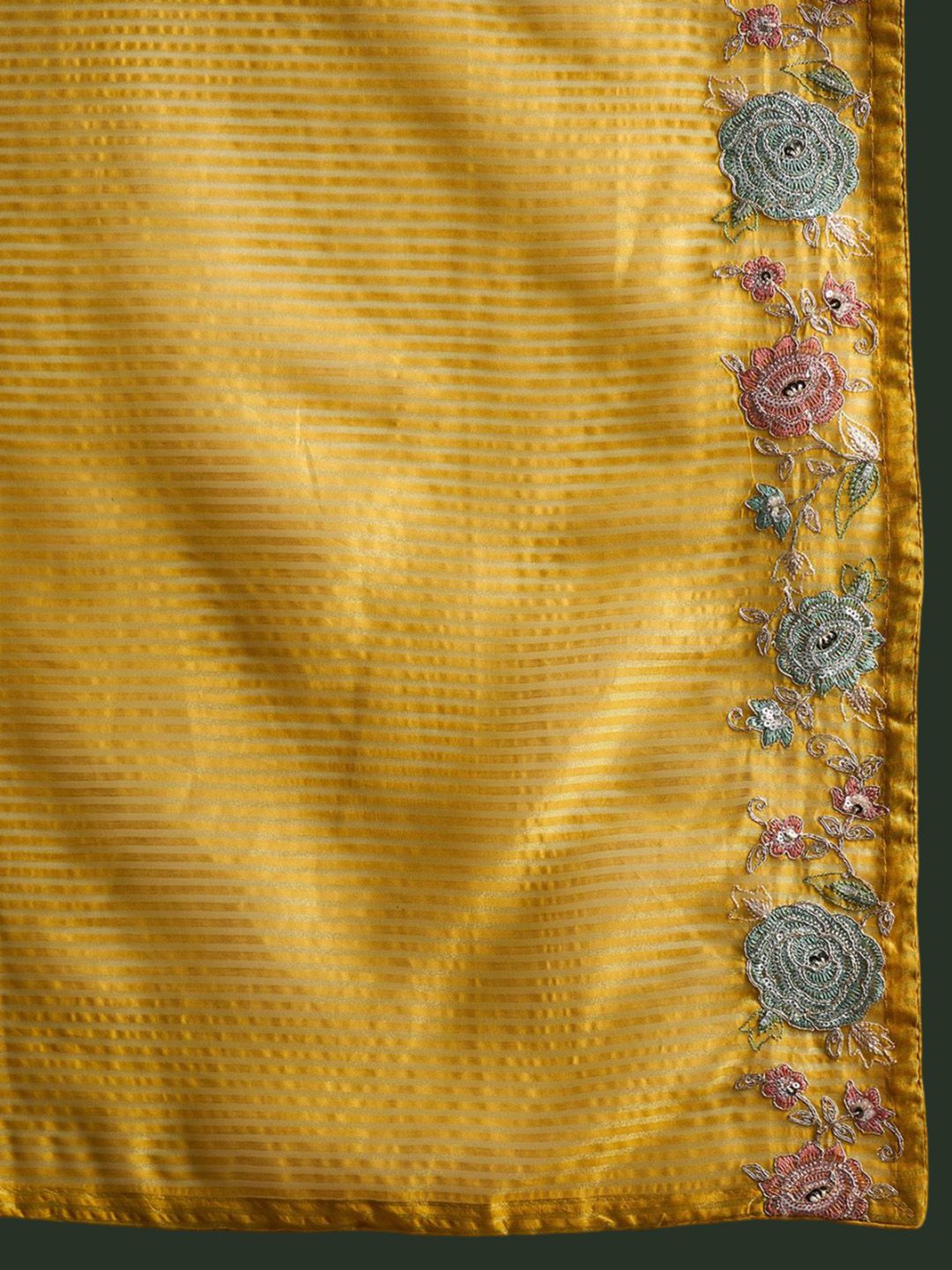 Indyancart IE Mustard Yellow Floral Embroidered Straight Kurta with Trousers & Dupatta