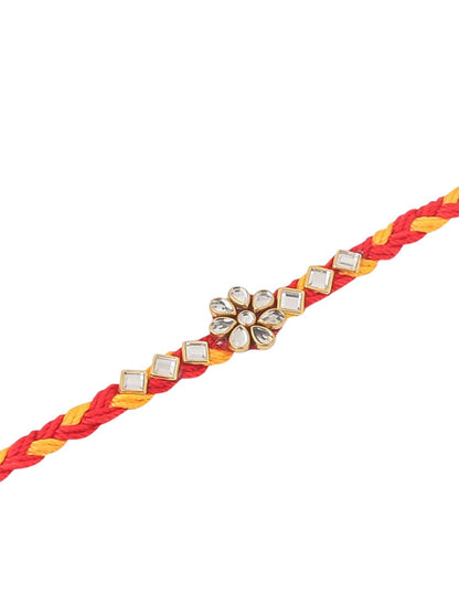 Anouk Set Of 6 Kundan Studded Floral Thread Rakhis With Roli Chawal Chandan & Mishri