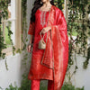 Dhiyona IE Women Ethnic Motifs Printed Regular Thread Work Kurta with Trousers & With Dupatta