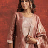 Dhiyona IE Floral Woven Design Round Neck Straight Kurta With Trousers & Dupatta