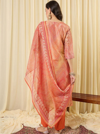 Women Printed Regular Thread Work Kurta with Trousers & With Dupatta