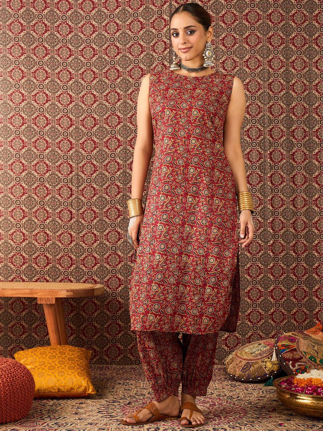 Women Ethnic Motifs Printed Pure Cotton Straight Kurta With Salwar Set