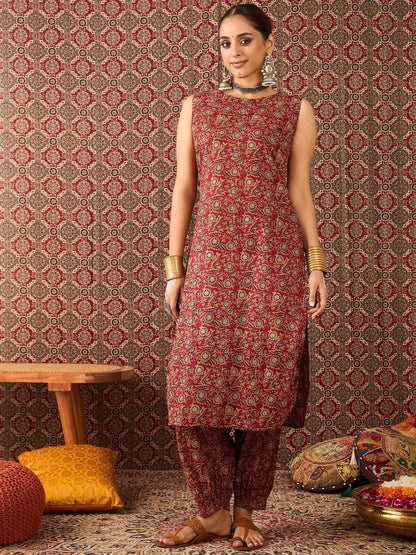 Women Ethnic Motifs Printed Pure Cotton Straight Kurta With Salwar Set
