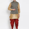 Men's Gold Silk Blend Straight Jacket  Kurta and Dhoti Set