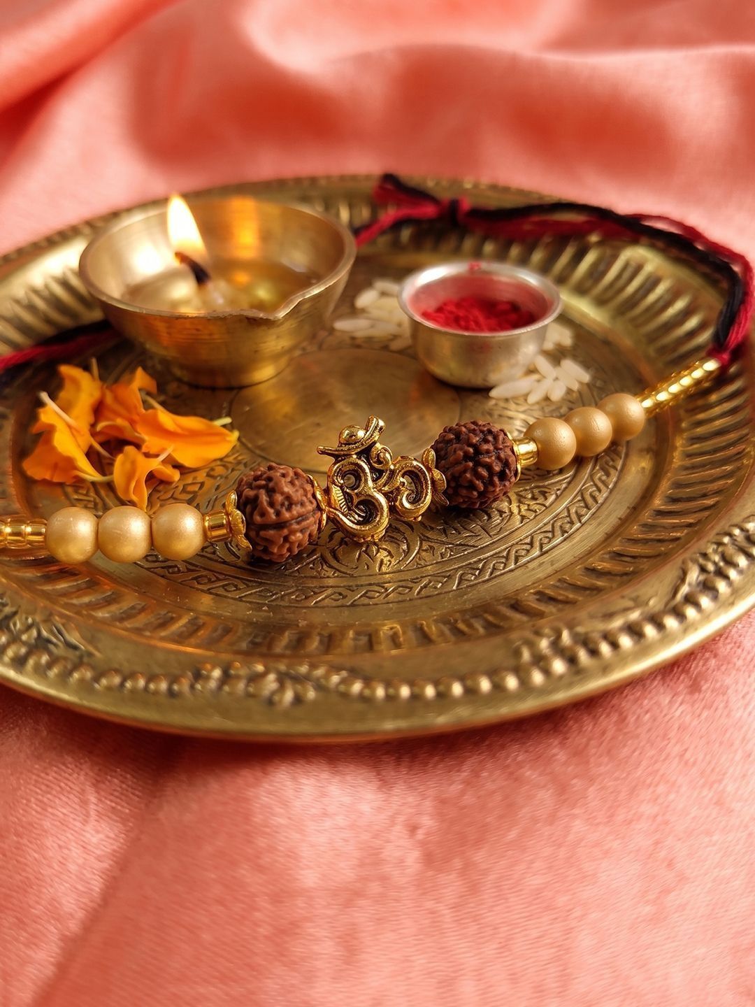 Anouk Om Design Rudraksh Thread Rakhi With Roli Chawal Chandan Mishri