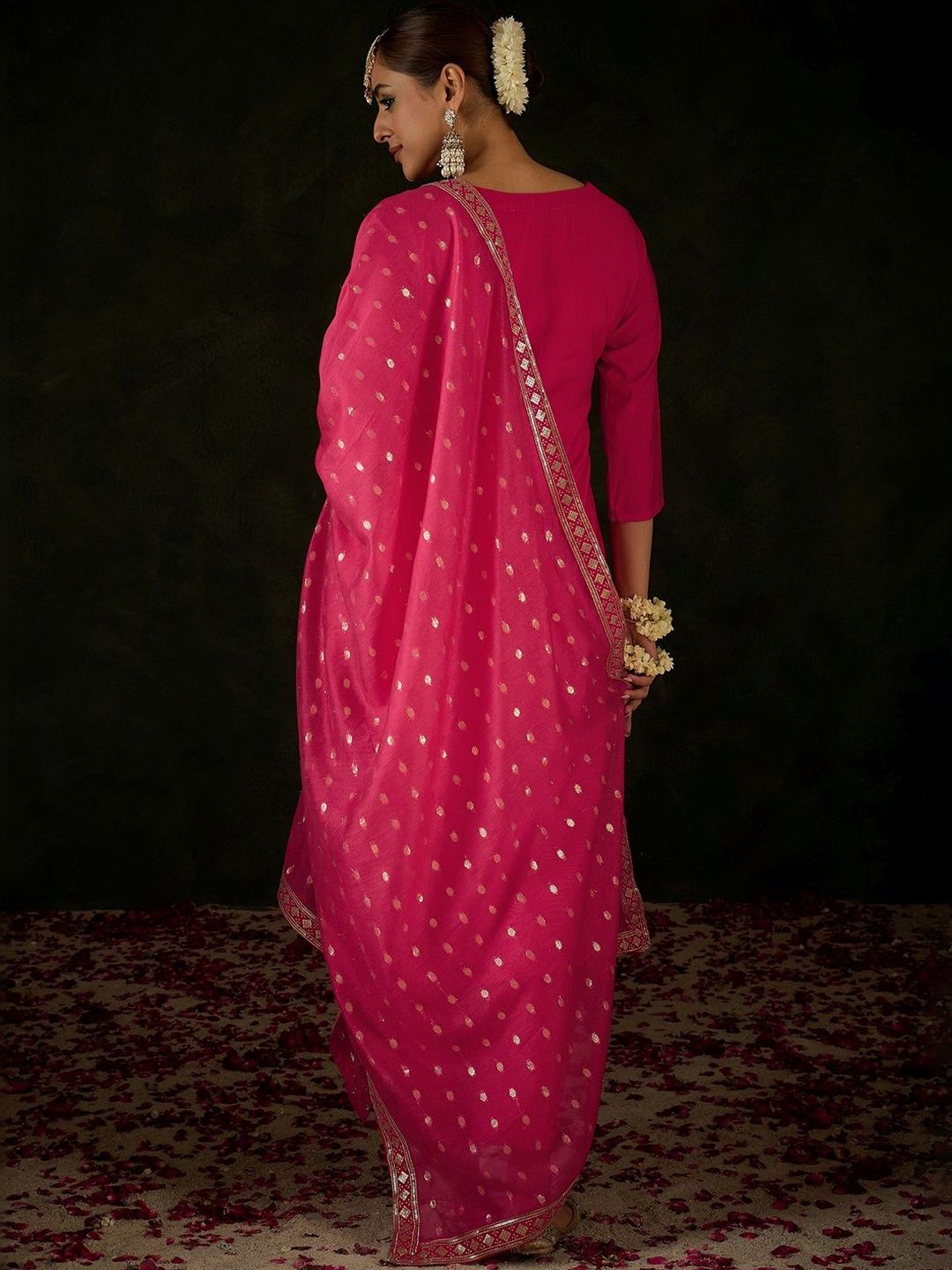 Women Ethnic Motifs Embroidered Regular Kurta with Trousers & With Dupatta