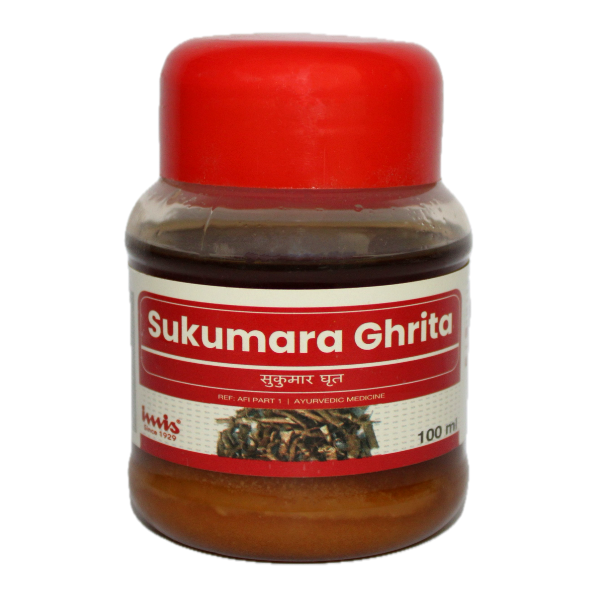 IMIS Ayurveda Sukumara Ghrita Ayurvedic syrup in a 100ml bottle with a label, designed for traditional herbal health support.