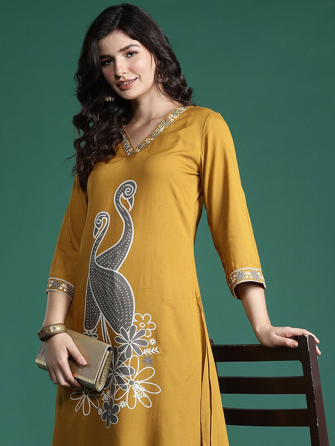 Indyancart IE Printed Three-Quarter Sleeves Tunic With Trouser