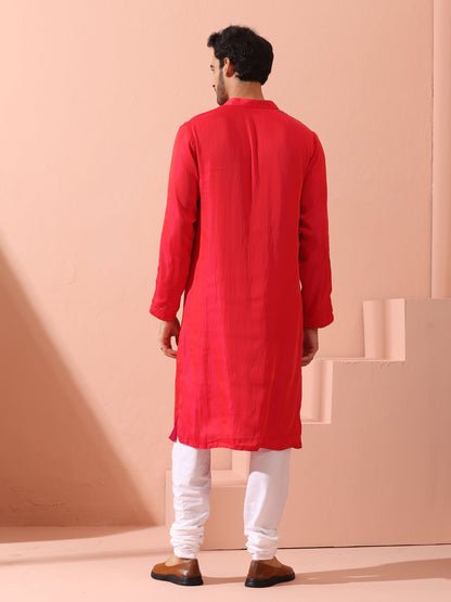 Indyancart ST Reversible Romance and Charm Red Pink Satin Kurta With Snaps