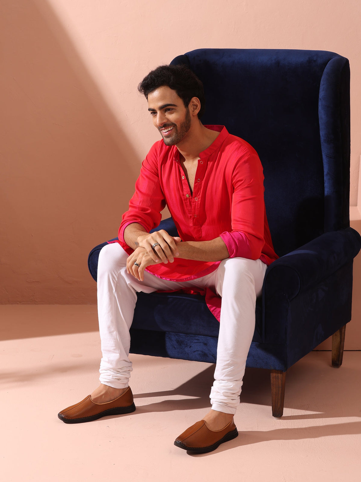 Indyancart ST Reversible Romance and Charm Red Pink Satin Kurta With Snaps