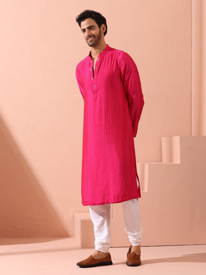 Indyancart ST Reversible Romance and Charm Red Pink Satin Kurta With Snaps