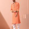 Indyancart ST Men’s Reversible Peach & Orange Chiffon Kurta with Snaps 1 Piece | A-Line, Round Neck, Full Sleeves, Festive Wear, (Chiffon)