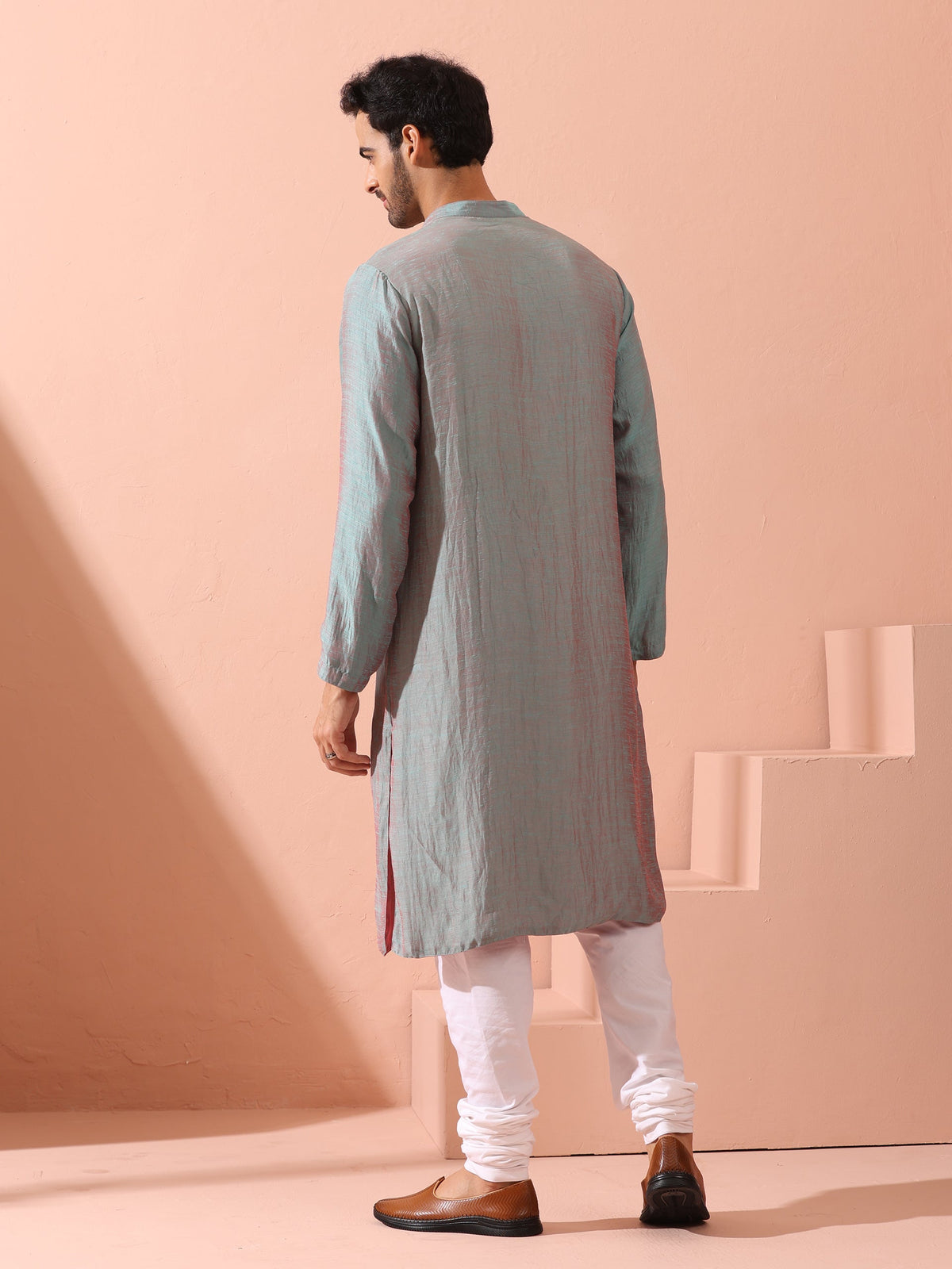 Indyancart ST Reversable Pink Blue Satin Kurta with Snaps