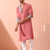 Indyancart ST Reversable Pink Blue Satin Kurta with Snaps