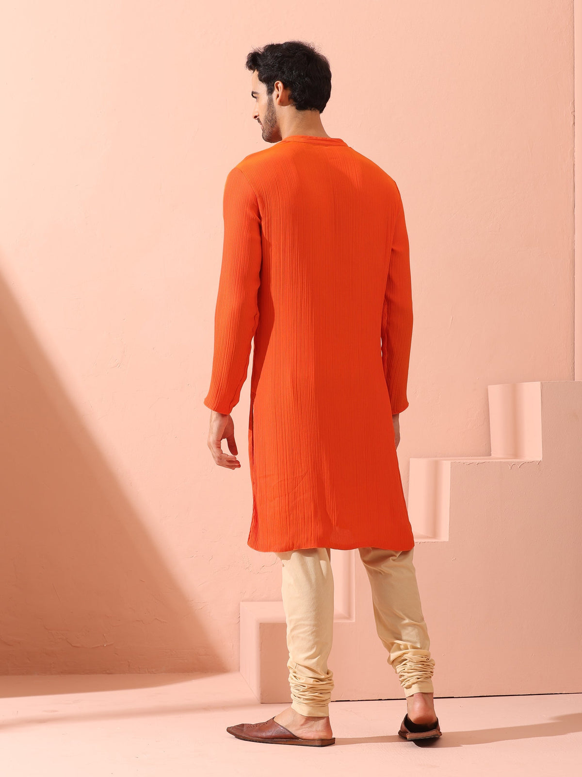 Indyancart ST Reversible Fire and Cool Orange Red Chiffon Kurta With Snaps