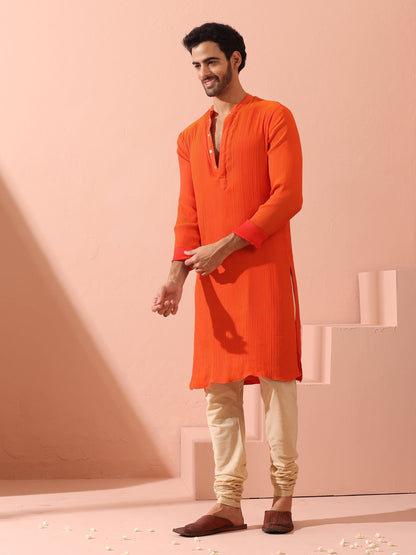 Indyancart ST Reversible Fire and Cool Orange Red Chiffon Kurta With Snaps