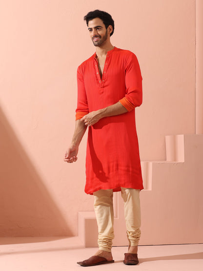 Indyancart ST Reversible Fire and Cool Orange Red Chiffon Kurta With Snaps