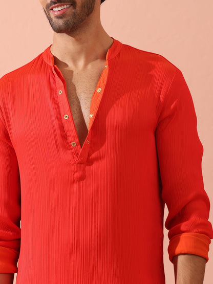 Indyancart ST Reversible Fire and Cool Orange Red Chiffon Kurta With Snaps
