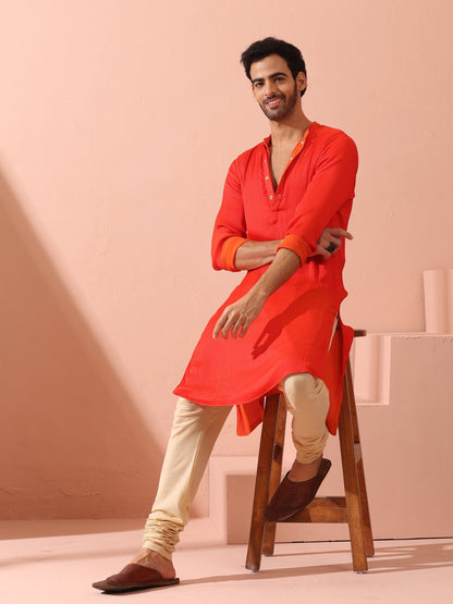 Indyancart ST Reversible Fire and Cool Orange Red Chiffon Kurta With Snaps
