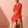 Indyancart ST Reversible Fire and Cool Orange Red Chiffon Kurta With Snaps