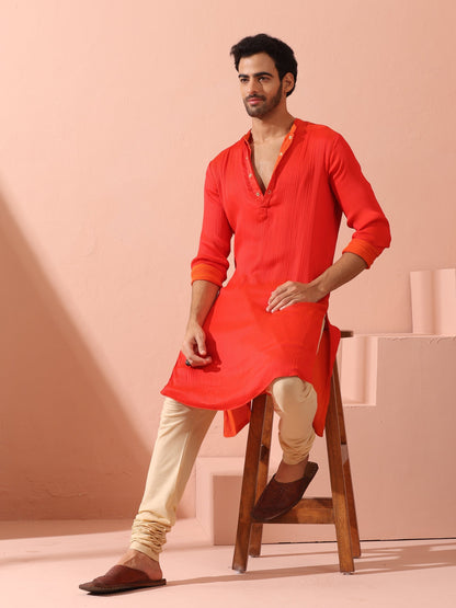 Indyancart ST Reversible Fire and Cool Orange Red Chiffon Kurta With Snaps