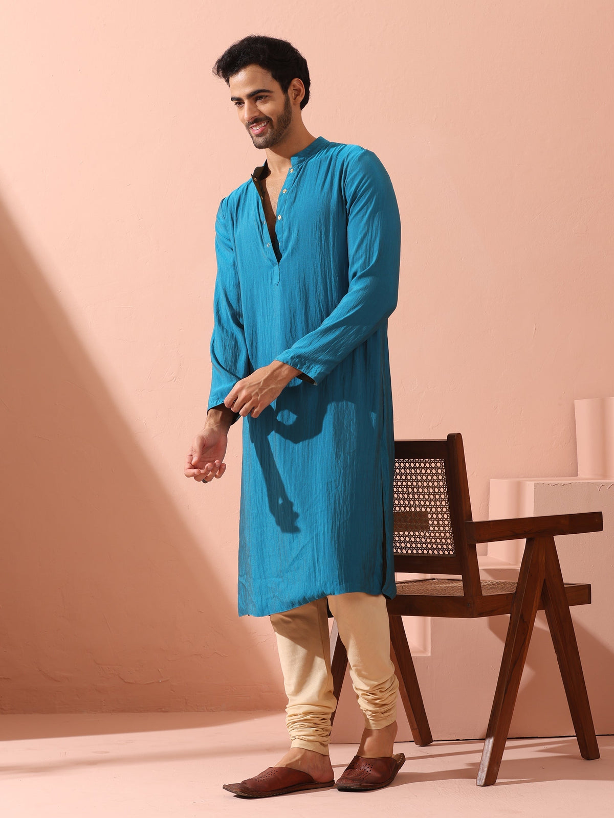 Indyancart ST Reversable Grandeur Blue and Grey Kurta with Snaps