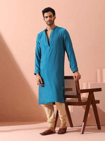 Indyancart ST Reversable Grandeur Blue and Grey Kurta with Snaps
