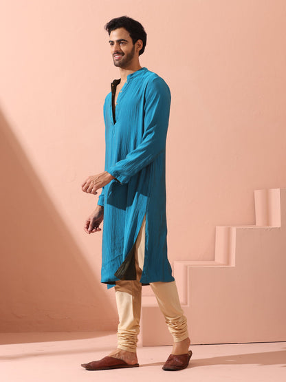 Indyancart ST Reversable Grandeur Blue and Grey Kurta with Snaps