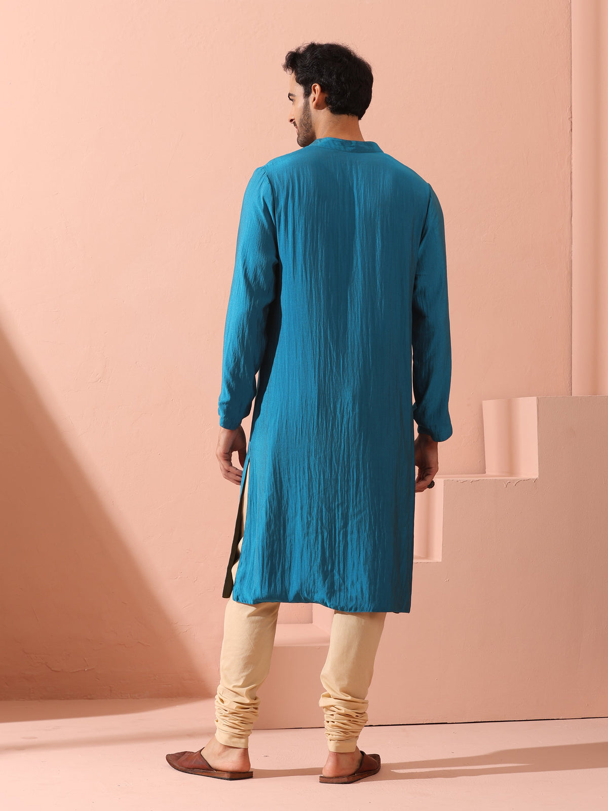 Indyancart ST Reversable Grandeur Blue and Grey Kurta with Snaps