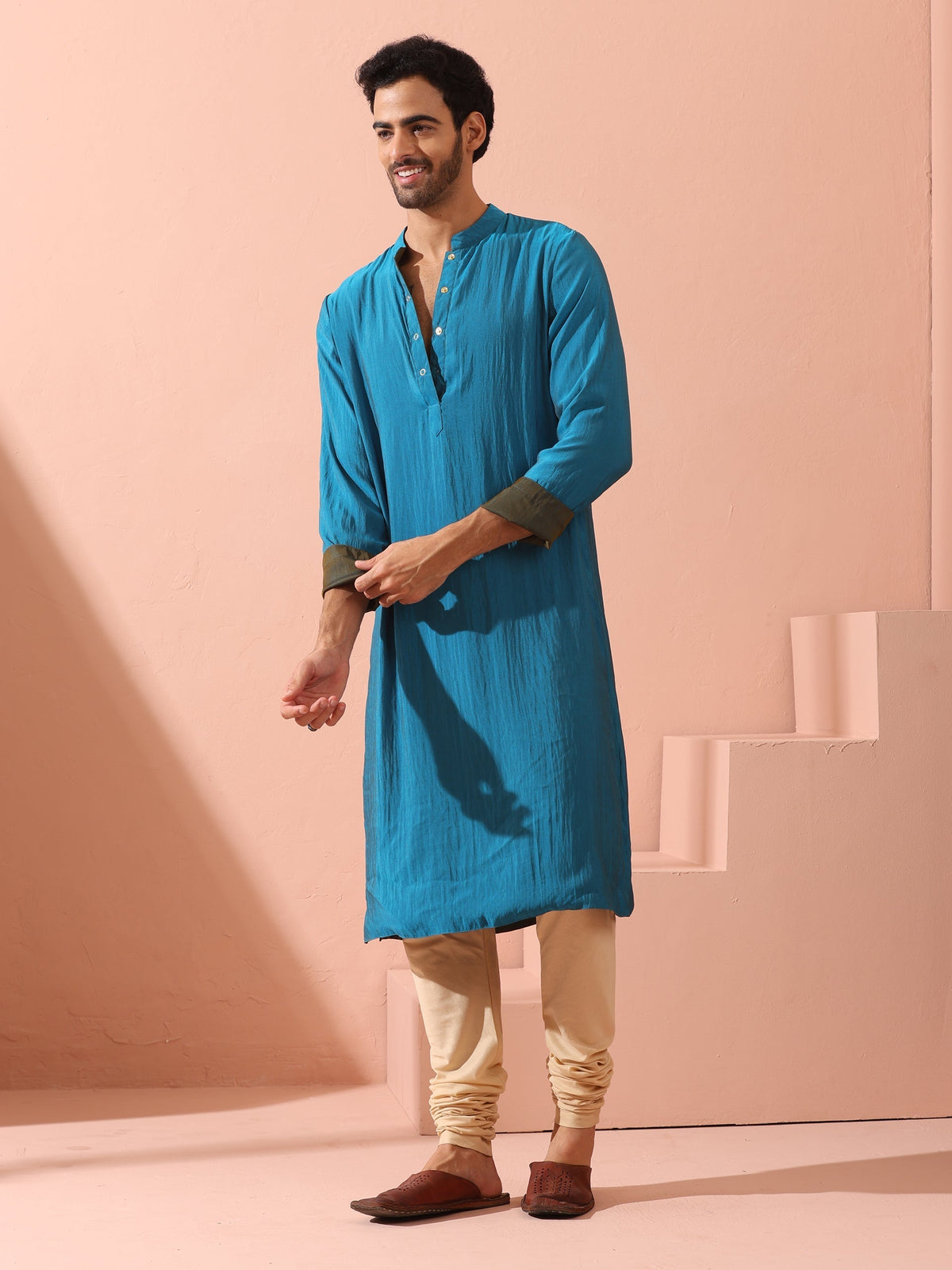 Indyancart ST Reversable Grandeur Blue and Grey Kurta with Snaps