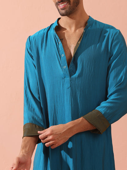 Indyancart ST Reversable Grandeur Blue and Grey Kurta with Snaps