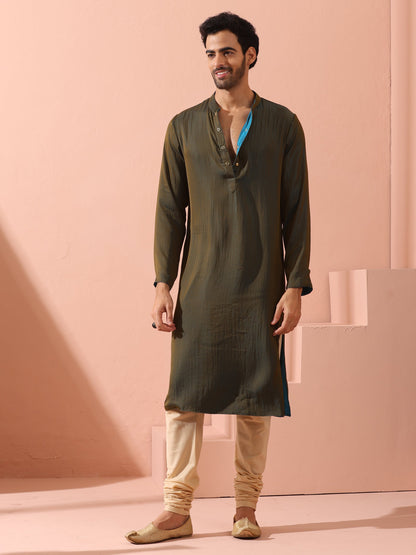 Indyancart ST Reversable Grandeur Blue and Grey Kurta with Snaps