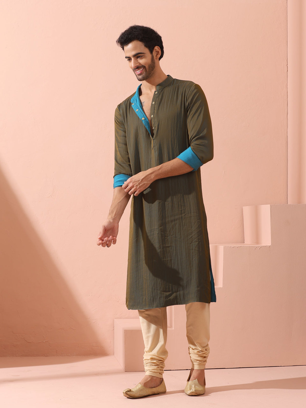 Indyancart ST Reversable Grandeur Blue and Grey Kurta with Snaps