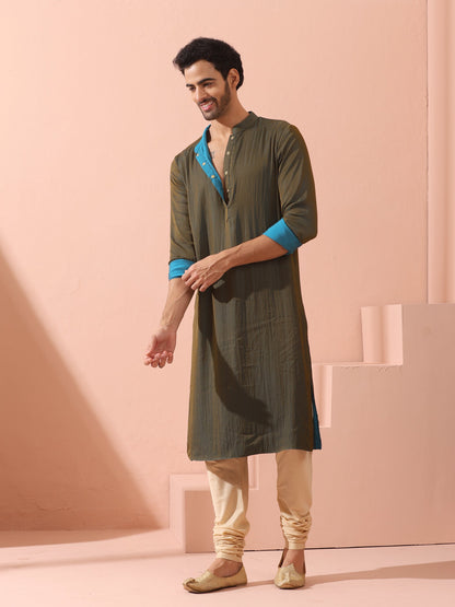 Indyancart ST Reversable Grandeur Blue and Grey Kurta with Snaps