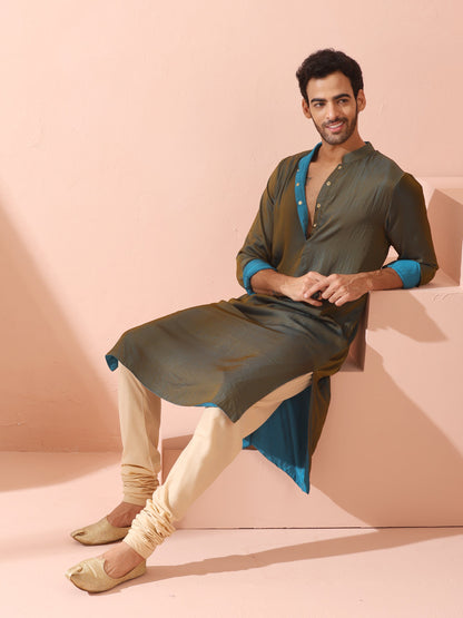 Indyancart ST Reversable Grandeur Blue and Grey Kurta with Snaps
