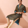 Indyancart ST Reversable Grandeur Blue and Grey Kurta with Snaps