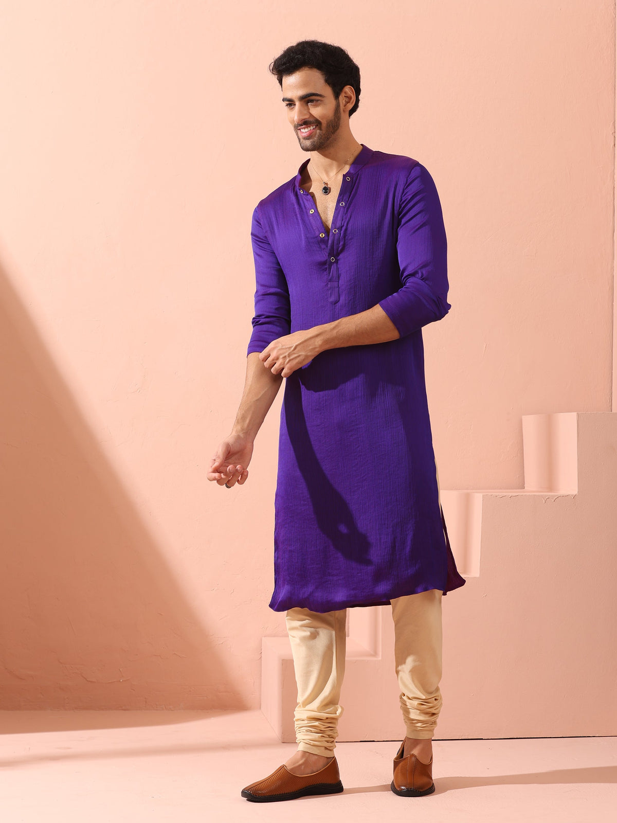 Indyancart ST Reversible Striking Purple Plum Chiffon Kurta With Snaps