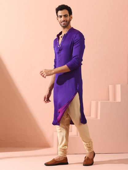 Indyancart ST Reversible Striking Purple Plum Chiffon Kurta With Snaps