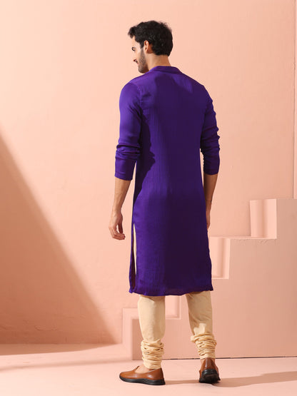 Indyancart ST Reversible Striking Purple Plum Chiffon Kurta With Snaps
