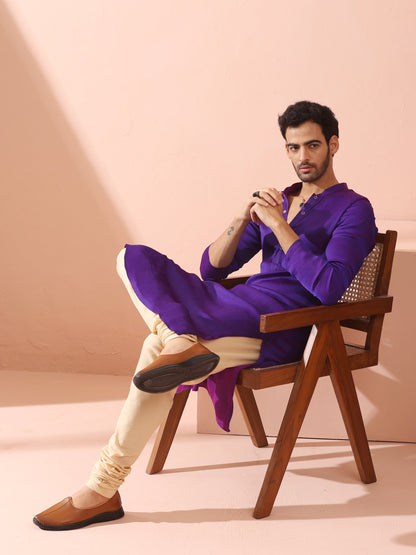 Indyancart ST Reversible Striking Purple Plum Chiffon Kurta With Snaps