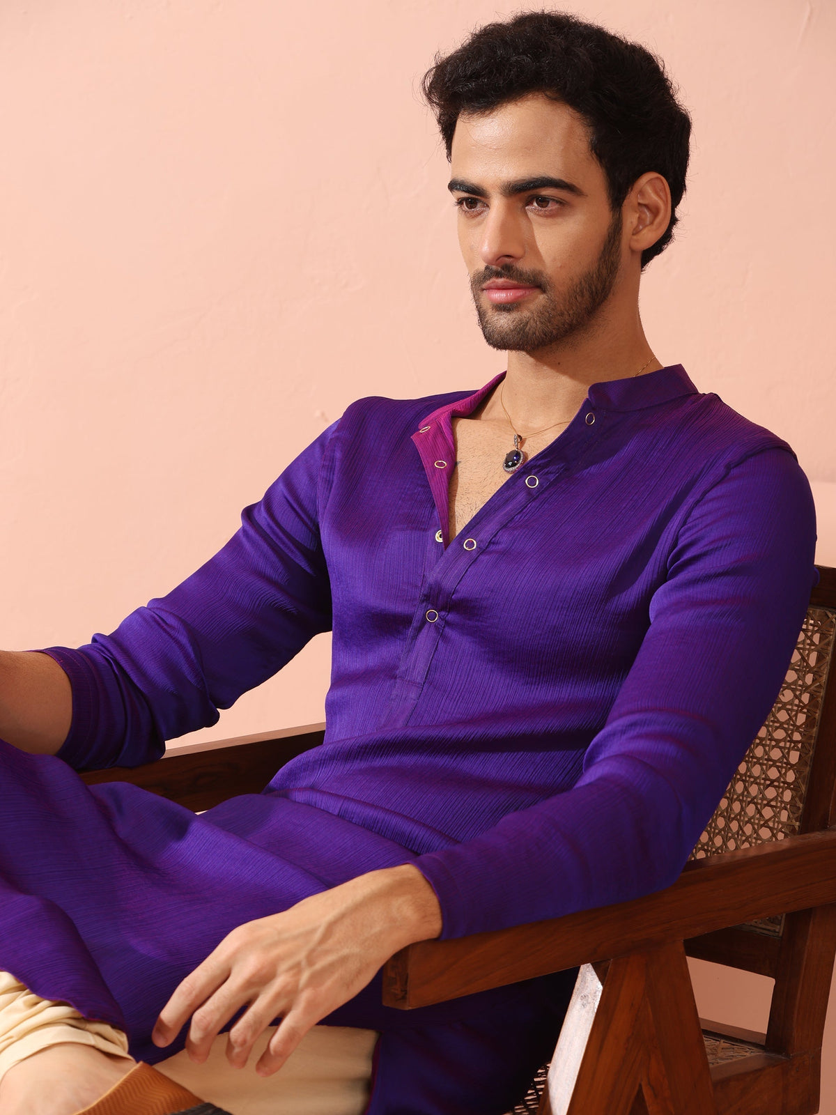 Indyancart ST Reversible Striking Purple Plum Chiffon Kurta With Snaps