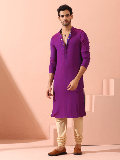 Indyancart ST Reversible Striking Purple Plum Chiffon Kurta With Snaps
