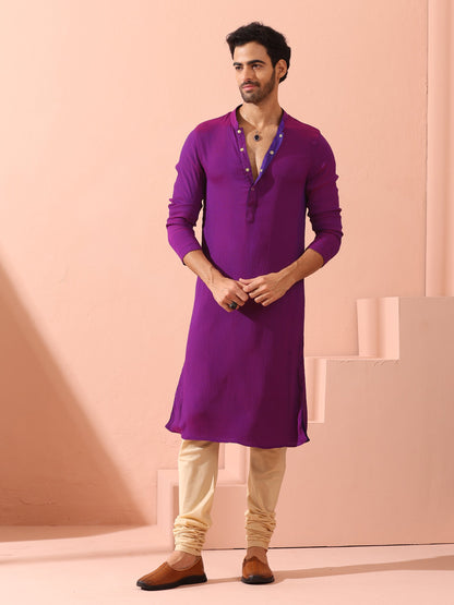 Indyancart ST Reversible Striking Purple Plum Chiffon Kurta With Snaps