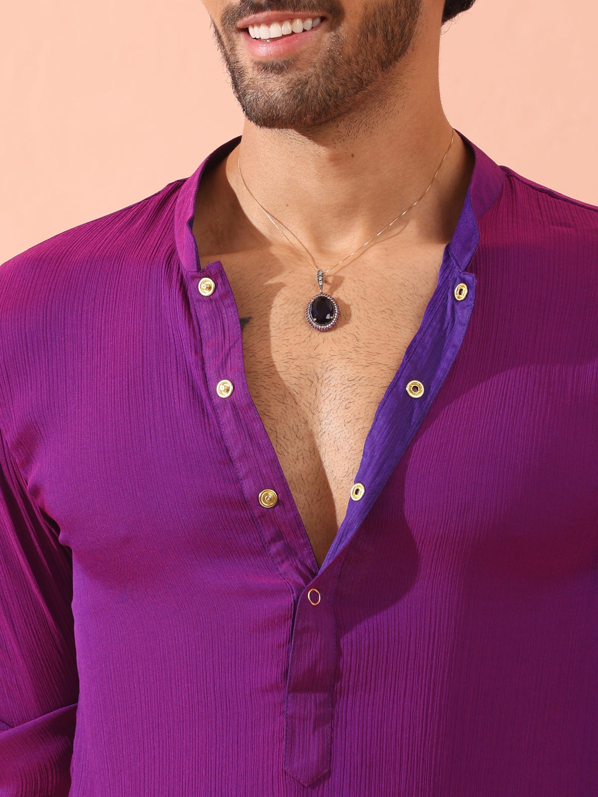 Indyancart ST Reversible Striking Purple Plum Chiffon Kurta With Snaps
